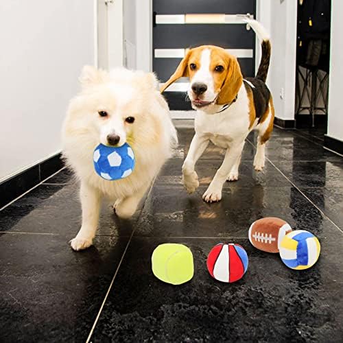 Interactive Dog Balls, 2 Pack Plush Squeaky Dog Toys Balls for Dogs, Football Volleyball Dog Toy Ball Indoor Outdoor Sports Stuffed Puppy Toy for Small Medium Dog(Football+Volleyball)