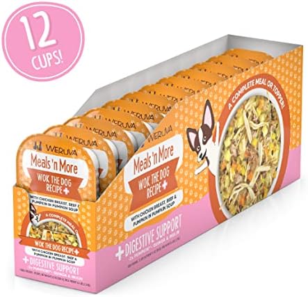 Weruva Meals 'n More Natural Wet Dog Food, Wok The Dog Plus Digestive Support, 3.5oz Cup (Pack of 12)