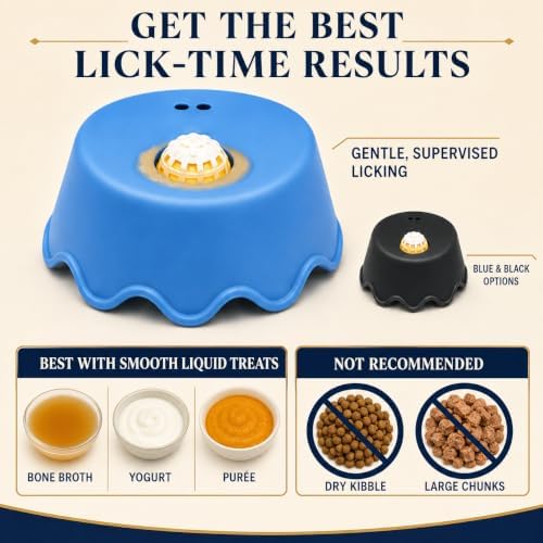 Dog Lick Bowl with Rolling Ball, 10 fl oz Liquid Treat Feeder, Blue