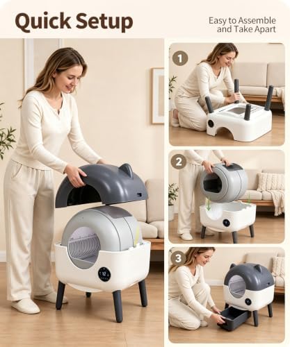 Automatic Self Cleaning Litter Box, MeowWhimsy Large Smart Robot Litter Box