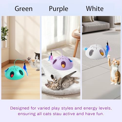 Cat Toys, Interactive Cat Toy for Indoor Cats, Automatic Interactive Kitten Toy, Fluttering Feather, Track Balls, Rotating Track Feather Enrichment Kitty Toys for Multi-cat Family (Purple)