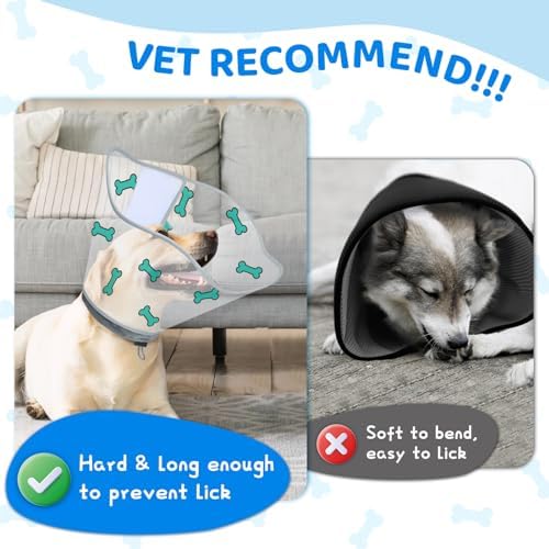 Dog Cone After Surgery - Soft, Comfortable, Adjustable Recovery Collar for Large, Medium, Small Dogs - Stop Licking with Soft Protect Edge (Bone, M)