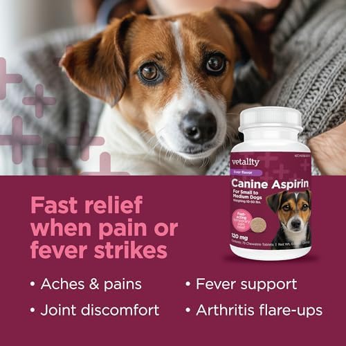 Vetality Canine Aspirin, Fast Pain Relief for Small to Medium Dogs, 75 ct