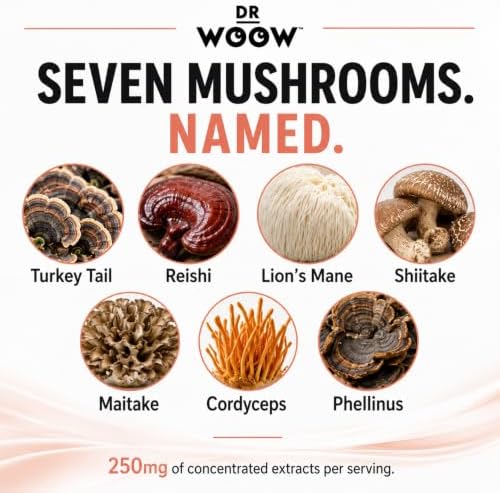 Dr. Woow Turkey Tail Mushroom for Dogs | Immune Support Dog Supplements | Natural Soft Chews w/ 7 Mushroom Blend & 6 Probiotic Strain for Dog Joint Support, Gut Health, & Overall Wellness | 120 Chews