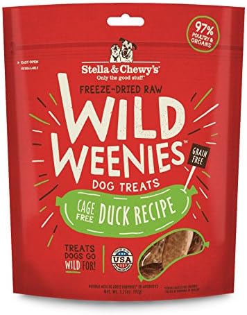 Stella & Chewy's Freeze-Dried Raw Wild Weenies Dog Treats - High-Protein Training Treats for Dogs & Puppies - All-Natural Cage-Free Duck Recipe with 97% Poultry & Organs - USA Made - 3.25 oz Bag