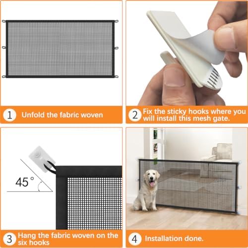Dog Gate Indoor Pet Gates for Stairs: Dogs Screen Mesh Gate for The House Magic Gate for Kitchen Doorways Hallway Stairways Porch Yard 30 inch Tall, 60 inch Wide