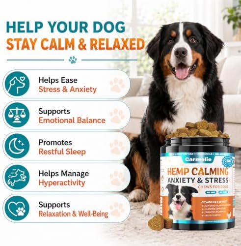 Hemp Calming Chews for Dogs Anxiety and Stress Relief with Melatonin, 200ct