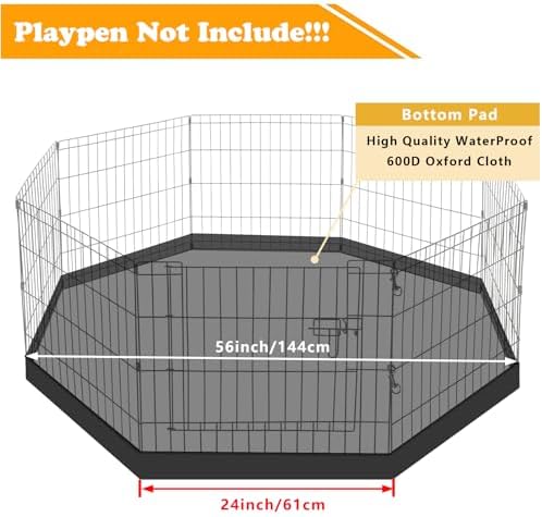 Dog Playpen Bottom Pad Fits for 24 Inch 8 Panels Regular Octagon Metal Exercise Pet Playpen, Dog Crate Pad Puppy Playpen Pad. (Note: Playpen Not Included) -PureBlack
