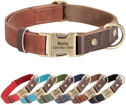 Personalized PU Leather Dog Collars,Quick Release Buckle,Brown,L