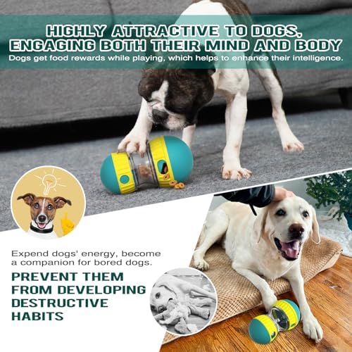 BSISUERM Dog Puzzle Toy Adjustable Treat Dispensing Ball Food Dispenser Tough Slow Feeder Puppy Enrichment Training Toy Pet Interactive Chase Toys for Small Medium Large Dogs to Keep Them Busy, Green