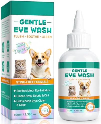 Dog and Cat Eye Wash | Pet Eye Drops for Daily Cleaning & Tear Stain Removal | Safe Lickable Formula, Helps Keep Eyes Clean & Clear | Soothes Irritation & Dry Eyes, 3.38 Fl Oz
