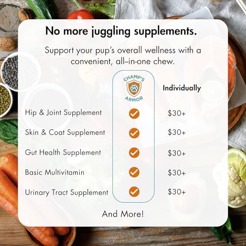 Dog Multivitamin 10-in-1 with Glucosamine - Hip Joint Support, Skin & Coat, Digestive Health, Immune Boost - Salmon Oil, Probiotics, MSM - All Natural Daily Chews for Dogs All Breeds - 120 Count