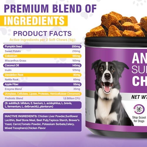 Dog Anal Gland Soft Chews 150 Stop Scoot for Dogs Supports Anal Gland Bowel Function Digestive Health Fiber Pumpkin Supplement for Dogs Pet Diarrhea Bowel Support Probiotics Digestive (Chicken Flavor)