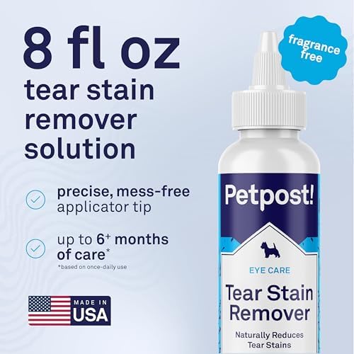 Petpost Tear Stain Remover for Dogs | 8 oz Gentle Dog Eye Cleaner Solution | Safe Dog Tear Stain Remover for White Fur & Light-Coated Breeds | Bleach Free