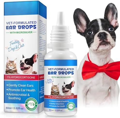 Dog Ear Infection Treatment Drops, Promote Ear Health, Soothe and Relieve Itchness Ear Cleaner for Dog& Cats Ear Infections, Dog Ear Infection Treatment Drops with 1% Hydrocortisone - 2.02 Fl.Oz