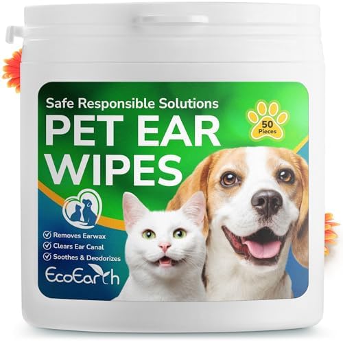 Premium Dog Ear Cleaner Wipes - 50 Pcs - Pet Ear Cleaning Finger Wipes - Pearl-Embossed Texture - Disposable Wipes