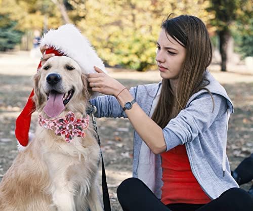 DOGWONG Christmas Dog Collar with Flower, Pink Santa Claus Dog Collar Gingerbread Man Soft Durable Adjustable Cotton Cute Girl Puppy Collar for Small Medium Large Dog