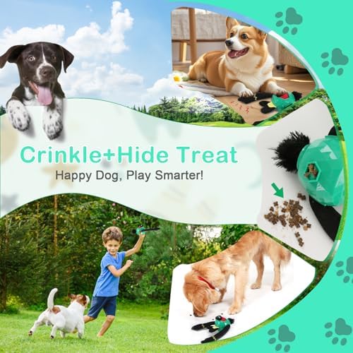 Tough Dog Toys – Crinkle Dog Chew Toys to Keep Them Busy, Interactive Treat Dispensing Puppy Puzzle Toys for Boredom Relief, Less Stuffed Pet Toys for Small, Medium and Large Dogs (Green)