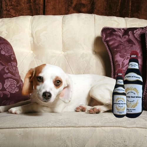 Bonne et Filou Wine Bottle Plush Squeaky Dog Toy (Bark'gundy Red Whine) Interactive Puppy Chew Toys for Aggressive Chewers Dog Toys for Small and Medium Dogs (1 Large Size)