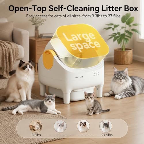 Thereye Automatic Litter Box, Open-Top Design & Anti-Pinch Safety