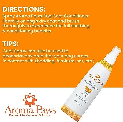 Scented Dog Coat Spray – Cleansing, Conditioning, Moisturizing – Toxin Free, Healthy Ingredients – Aromatic Grooming Puppy Spray – Loosens Knots, Tangles – 4.5 Oz., Orange Nutmeg Vetiver