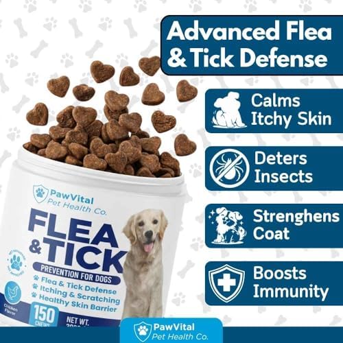 Flea and Tick Prevention for Dogs Chewables – 150 Soft Chews – Natural Dog Flea & Tick Control Supplement – Oral Defense Treatment with Omega Skin & Coat Support – All Breeds & Ages – Chicken Flavor