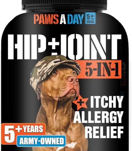 Glucosamine for Dogs Hip & Joint Supplement – “5-in-1 Combo” Dog Joint Care, Immune and Dog Itchy Allergy Relief with Quercetin, Omega-3 & Probiotic for Senior Dogs (5 Years+), 60 Chewable Tablet