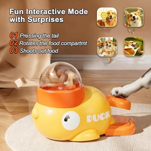 Duck Cat Treat Dispenser, 2026 New Duck Puzzle Feeder for Cats, Duckie Cat Feeder, Yellow Ducks Cat Feeder Toy, Food Dispenser Toy with Button, 2-in-1 Interactive Toy & Slow Feeder (1PC-Yellow)