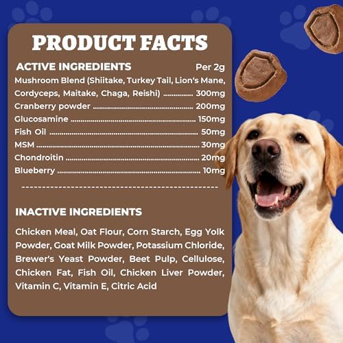 Wellix 550 Bites 7 Mushroom Chews with Turkey Tail for Dogs, Chicken