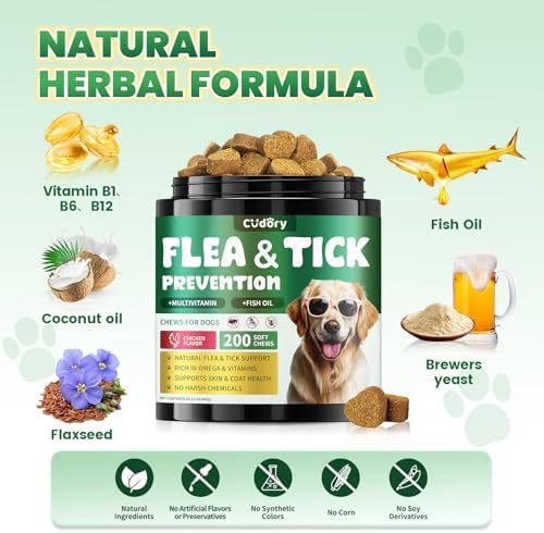 Flea and Tick Prevention for Dogs, Skin Coat Support with Vitamins Fish Oil