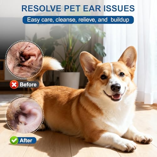 Dog Ear Drops, Pet Ear Infection Treatment, Dog & Cat Ear Cleaner, Ear Wax Removal, Itchy Ear & Ear Mites Relief, 2.03oz/60ml