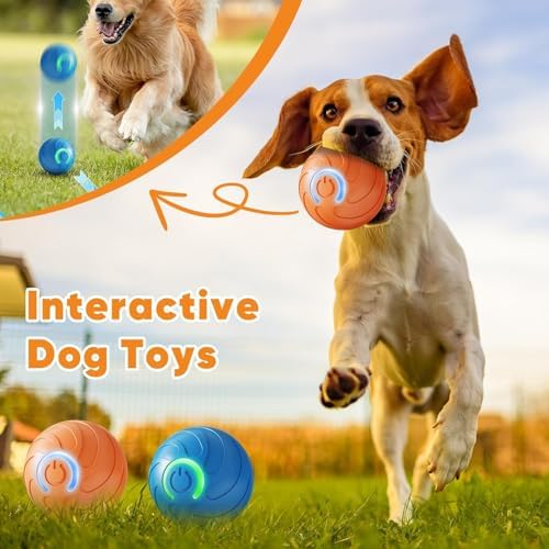 2PCS Shaky Ball Toy for Dogs, Vibrating Dog Ball, USB Rechargeable, Interactive, Automatic Moving, Bouncing, Perfect for Small, Medium, Large Dogs (2, Blue/Orange)