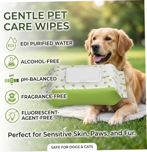 80 Pcs Gentle Cotton Pet Wipes for Sensitive Skin, Dog Wipes for Paws, Eyes, Butt with Sealable Flip-Top, Cat