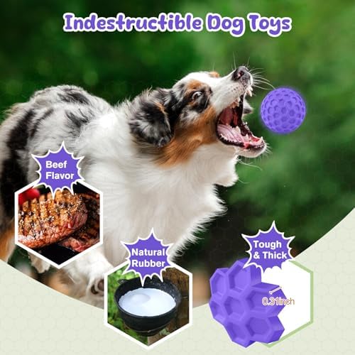 Squeaky Dog Toys for Aggressive Chewers, Indestructible Dog Balls for Aggressive Chewers, Purple Squeaky Balls for Dogs, Interactive Toys for Large Dogs to Relax