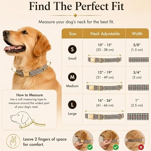 Soft Cotton Dog Collar Classic Plaid Pet Collars with Metal Clasp for Small Dogs with Sensitive Skin, Heritage Red Green