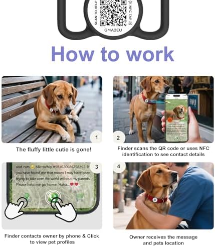 QR Code Dog Tag with NFC, Personalized Pet ID Tag, Silent Silicone Dog ID Tag, Modifiable Pet Online Profile, Multiple Emergency Contact, Scan QR Code Send GPS Location Email (Small, Red)