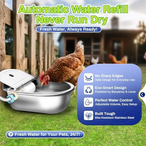 Ademon Automatic Animal Drinking Water Bowl with Float Valve, Standard Pipe,3L Stainless Steel Waterer Feeder Farm Dog Dispenser Kit Self Filling for Livestock Horse Goat Water Trough