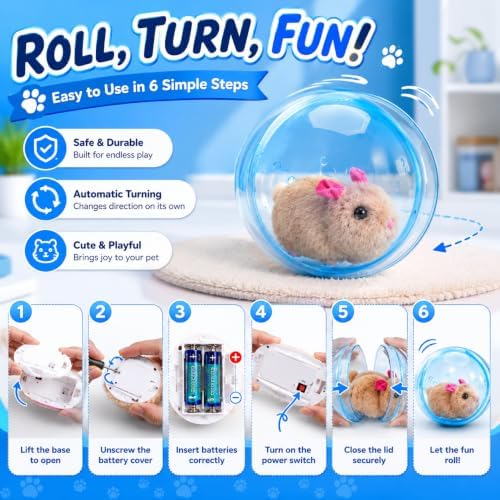2026 New Self-Rolling Interactive Cat Ball, Automatic 360° Moving Rolling Toy with Realistic Animal Design, Electric Interactive Pet Ball for Indoor Cats & Dogs Chasing (Rabbit)