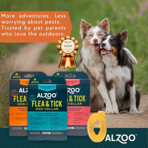 ALZOO Natural Flea & Tick Dog Collar - Helps Repel Fleas, Ticks & Mosquitoes - 100% Plant-Based Active Ingredients - Waterproof - Up to 4 Months Protection - Medium-Sized Dogs: 16-40 lbs - Pack of 3