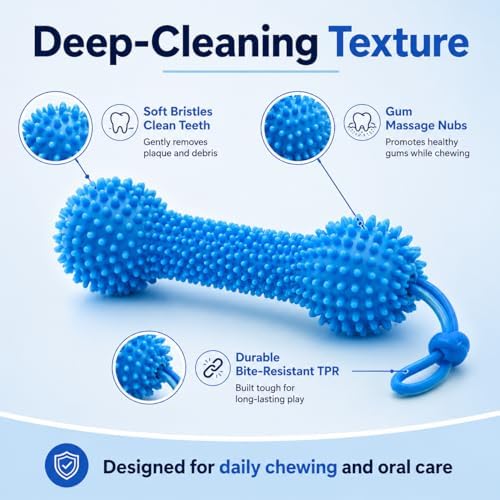Dual-Action Canine Dental Prop,Dog Dental Chew Toy for Effortless Brushing,Interactive Treat-Dispensing Squeaky Bone,Pet Oral Care for Small,Medium,and Large Breeds (Blue-2pcs)