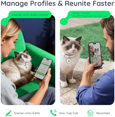 QR Code Dog Tag and Cat Tag, Scan to Reunite Faster, Waterproof and Durable, Lightweight and Quiet, Updatable Contact Info, Glow-in-The-Dark Green, 2 Tags in 1 Pack