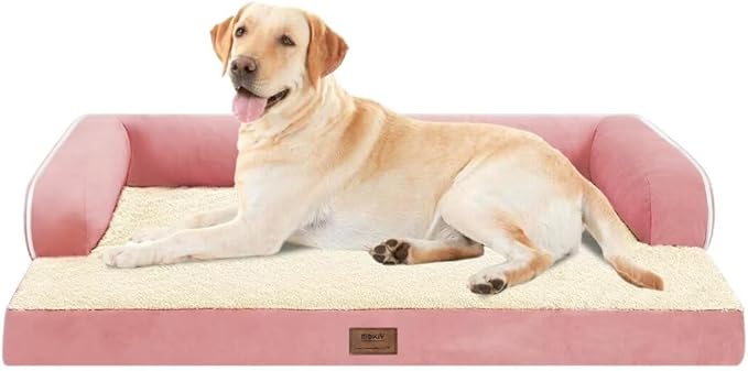 Large Dog Bed Orthopedic Washable - Couch Sofa - XXL Large Big Dogs - Beds Bolster Pet - Memory Foam - Waterproof with Removable Cover - Pink Dog Bed