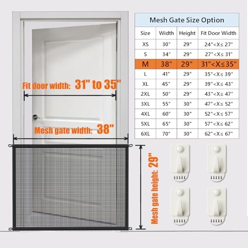 Cupount Dog Screen Mesh Gate for House, Stairs and Doorways, 29 x 38 in | Easy to Install with No Drilling, Fits 32-35 in Openings, Indoor Pet Barrier for Dogs and Puppies