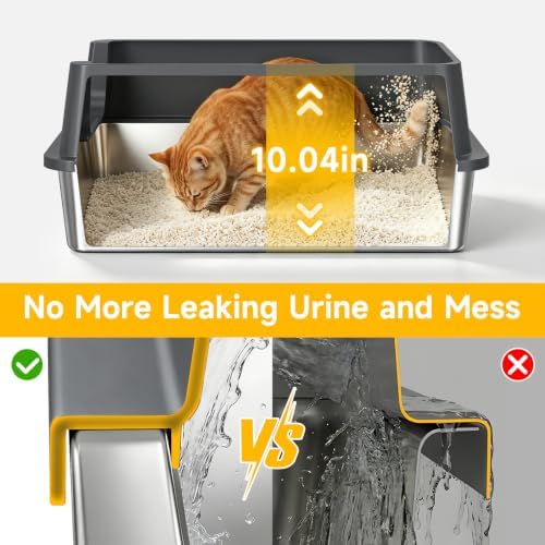 XL Open Top Stainless Steel Litter Box Large with High Sides,Gray