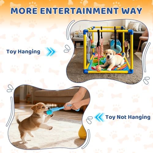 Puppy Play Gym with Snuffle Mat & 8 Toys (Yellow,19.6″ x 19.6″ x 19.6″‌)
