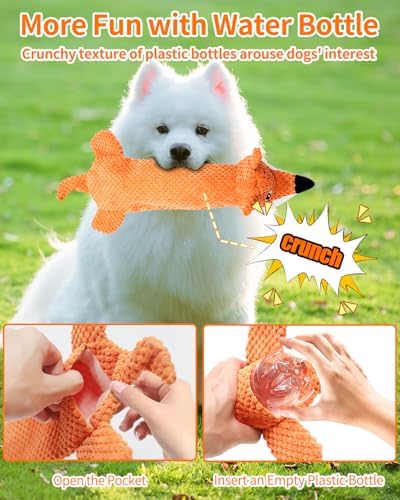 Dog Toys, Squeaky Plush No Stuffing Crinkle Dog Toy for Small Medium Large Dogs, [5 Pack] Interactive Puppy Teething Water Bottle Dog Chew Toy