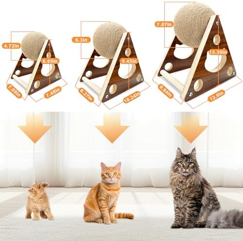 Cat Scratcher Toy,Natural Sisal Rope Cat Scratching Ball Scratcher Toy with Ball for Cats& Kittens&Dogs&Puppy, Interactive Solid Wood Scratcher Pet Toy Suitable for Small Cats and Dogs (Large)