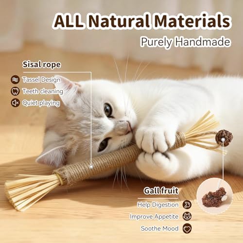 Cat Toys for Indoor Cats, Purple, 3 Pcs Silvervine Sticks & 1 Pc Rope