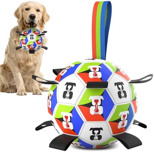 HEYLIFE Interactive Dog Soccer Ball Toy with Straps for 20-90 lbs Dog