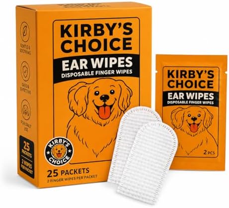 Kirby’s Choice Dog Ear Cleaning Finger Wipes – 50 Wipes, 25 Individually Wrapped 2-Packs | Dog Ear Wipes for Cleaning Dirt, Wax & Debris | Gentle No-Rinse Ear Cleaner for Dogs